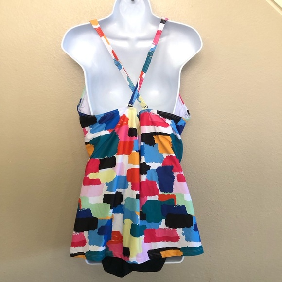 Yonique Retro Twist Front Tankini Tummy Control Swimsuit Two Piece Set 20W/XXL - Picture 5 of 15